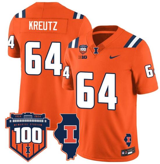 Men's Josh Kreutz Jersey #64 Illinois Fighting Vapor Limited College Football Stitched Orange