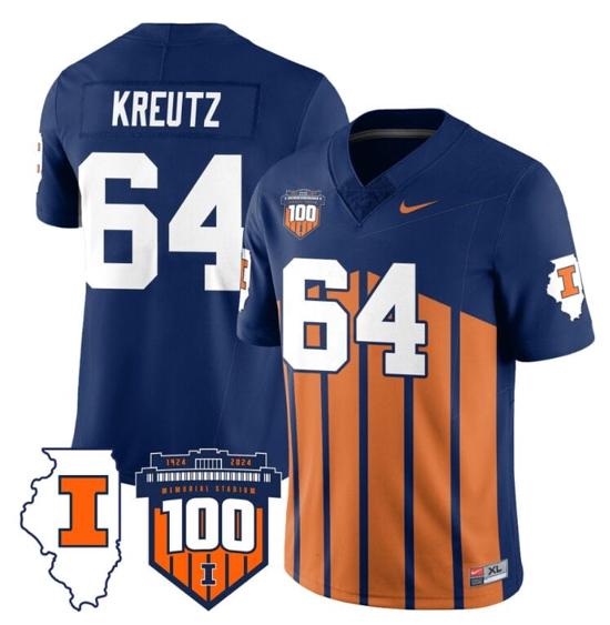 Men's Josh Kreutz Jersey #64 Illinois Fighting Vapor Limited College Football Stitched Throwback