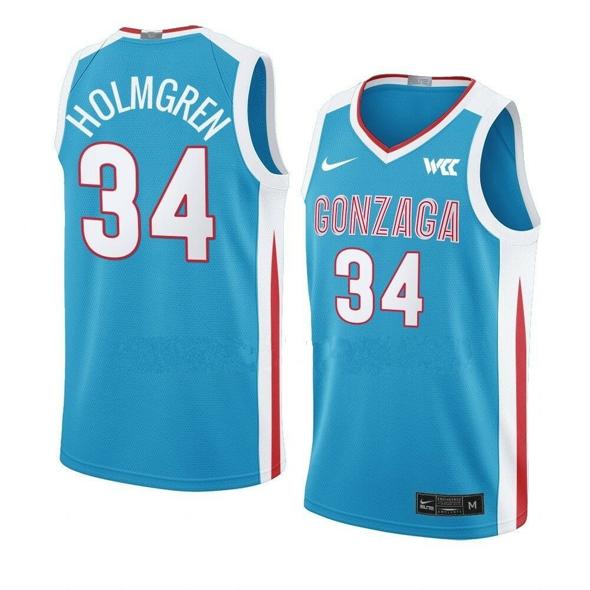 Men's #34 Chet Holmgren Gonzaga Bulldogs College Basketball Jerseys Blue