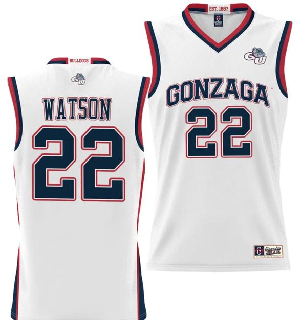 Men's Anton Watson Jersey #22 Gonzaga Bulldogs NIL College Basketball Lightweight White