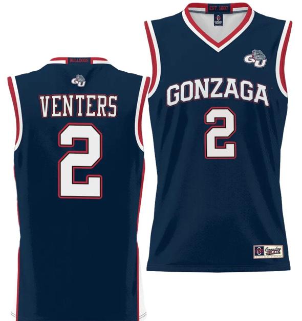 Men's Steele Venters Jersey #2 Gonzaga Bulldogs NIL College Basketball Lightweight Black