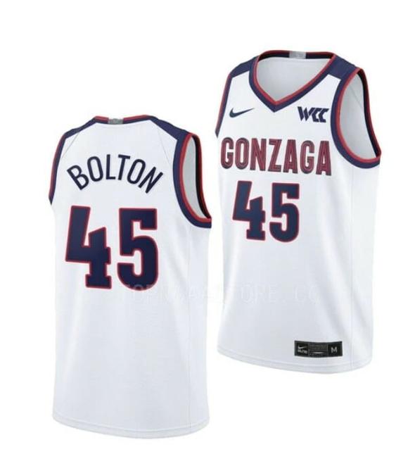 Men's #45 Rasir Bolton Gonzaga Bulldogs College Basketball Jerseys White