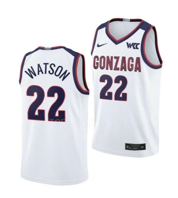 Men's #22 Anton Watson Gonzaga Bulldogs College Basketball Jerseys White