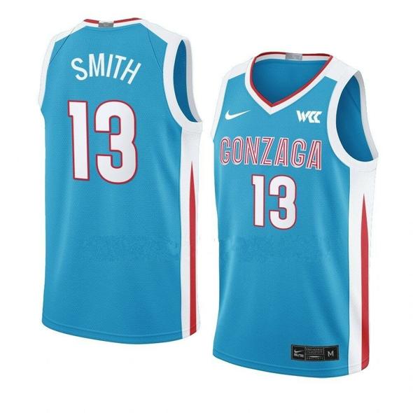 Men's #13 Malachi Smith Gonzaga Bulldogs College Basketball Jerseys Blue