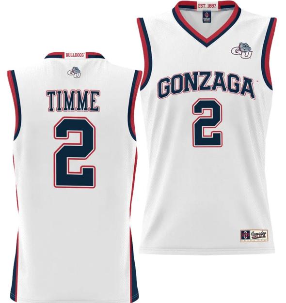 Men's Drew Timme Jersey #2 Gonzaga Bulldogs NIL College Basketball Lightweight White