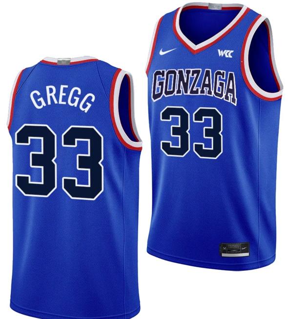 Men's Ben Gregg Jersey #33 Gonzaga Bulldogs Throwback Basketball uniform 2023-24 Blue