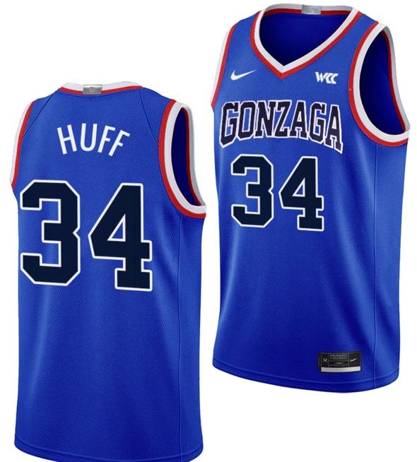 Men's Braden Huff Jersey #34 Gonzaga Bulldogs Throwback Basketball uniform 2023-24 Blue