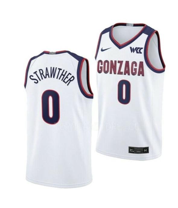 Men's #0 Julian Strawther Gonzaga Bulldogs College Basketball Jerseys White