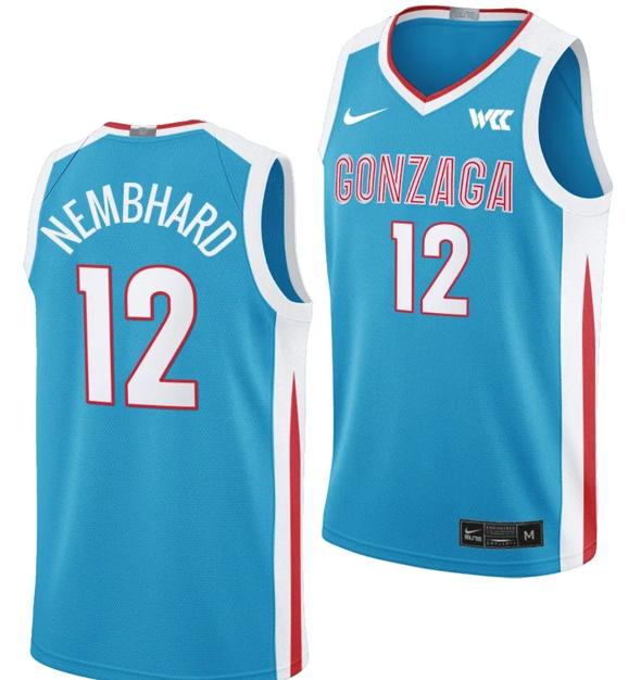 Men's Ryan Nembhard Jersey #12 Gonzaga Bulldogs NIL College Basketball Blue