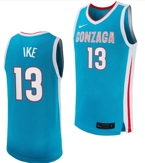 Men's Graham Ike Jersey #13 Gonzaga Bulldogs College Basketball uniform 2023-24 Turquoise