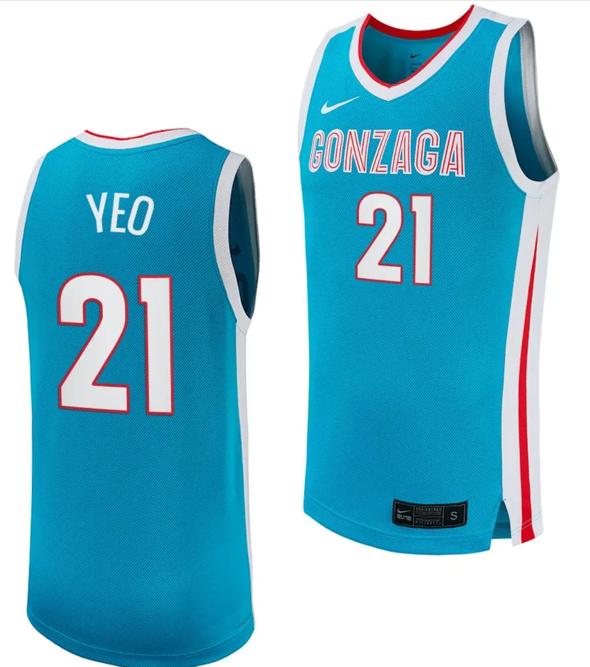 Men's Jun Seok Yeo Jersey #21 Gonzaga Bulldogs College Basketball uniform 2023-24 Turquoise