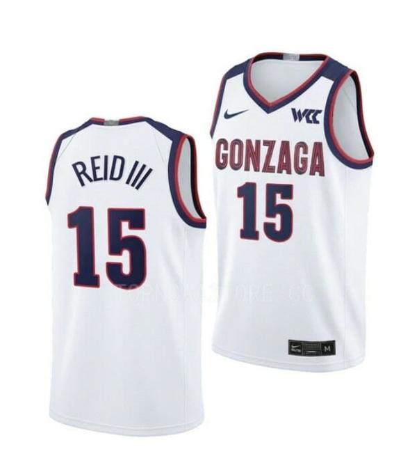 Men's #15 Efton Reid III Gonzaga Bulldogs College Basketball Jerseys White