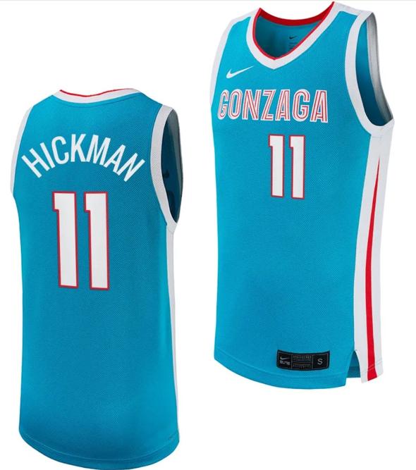 Men's Nolan Hickman Jersey #11 Gonzaga Bulldogs College Basketball uniform 2023-24 Turquoise