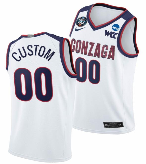 Men's Customized Gonzaga Bulldogs Jersey Name and Number College Basketball 2021 March Madness Final Four White WCC