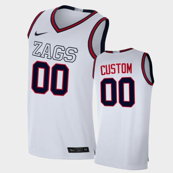 Men's Customized Name Number Gonzaga Bulldogs White Replica College Basketball Jersey