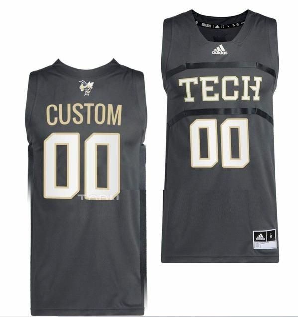 Men's Customized Georgia Tech Yellow Jackets Jersey Name and Number College Basketball Grey Swingman