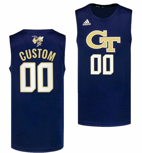 Men's Customized Georgia Tech Yellow Jackets Jersey Name and Number College Basketball Navy Swingman