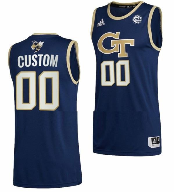 Men's Customized Georgia Tech Yellow Jackets Jersey Name and Number College Basketball Navy Swingman ACC