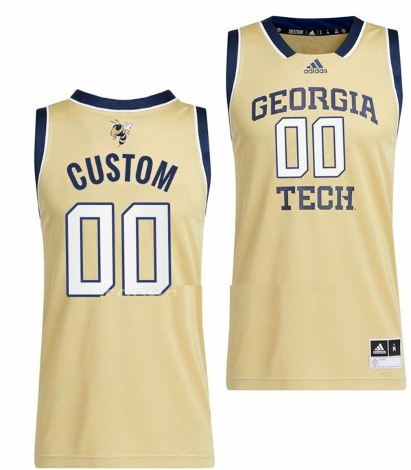 Men's Customized Georgia Tech Yellow Jackets Jersey Name and Number College Basketball Beige Swingman