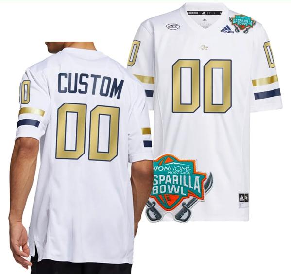 Men's Customized Georgia Tech Yellow Jackets Jersey Name and Number 2023 Gasparilla Bowl Patch Football White