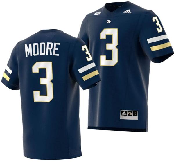 Men's DJ Moore Jersey #3 Georgia Tech Yellow Jackets 2023 Premier Football Uniform Navy