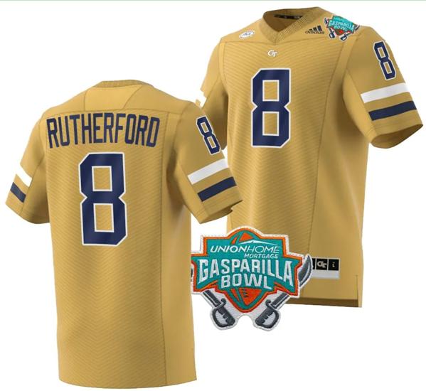 Men's Malik Rutherford Jersey #8 Georgia Tech Yellow Jackets 2023 Gasparilla Bowl Patch Football Brown