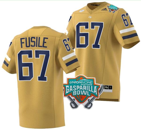 Men's Joe Fusile Jersey #67 Georgia Tech Yellow Jackets 2023 Gasparilla Bowl Patch Football Brown