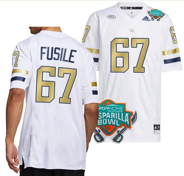 Men's Joe Fusile Jersey #67 Georgia Tech Yellow Jackets 2023 Gasparilla Bowl Patch Football White