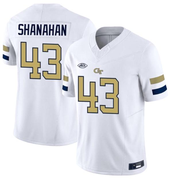 Men's David Shanahan Jersey #43 Georgia Tech Yellow Jacket College Football Edition White