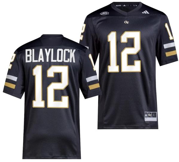 Men's Dominick Blaylock Jersey #12 Georgia Tech Yellow Jackets 2023 Premier Football Uniform Black