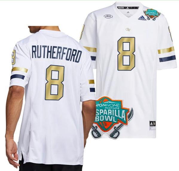 Men's Malik Rutherford Jersey #8 Georgia Tech Yellow Jackets 2023 Gasparilla Bowl Patch Football White