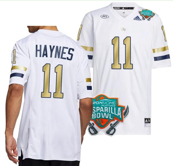 Men's Jamal Haynes Jersey #11 Georgia Tech Yellow Jackets 2023 Gasparilla Bowl Patch Football White