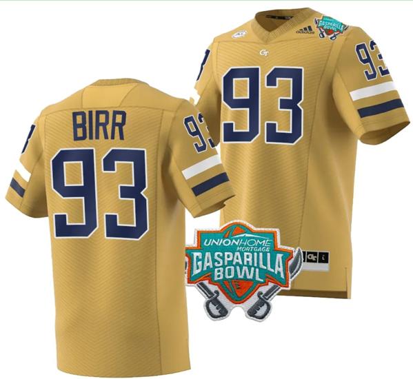 Men's Aidan Birr Jersey #93 Georgia Tech Yellow Jackets 2023 Gasparilla Bowl Patch Football Brown