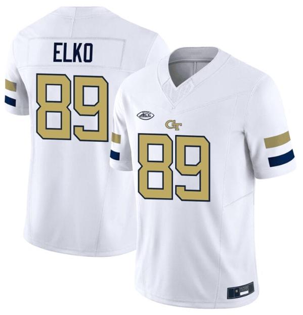 Men's Chris Elko Jersey #89 Georgia Tech Yellow Jacket College Football Edition White