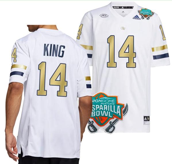 Men's Jaylon King Jersey #14 Georgia Tech Yellow Jackets 2023 Gasparilla Bowl Patch Football White