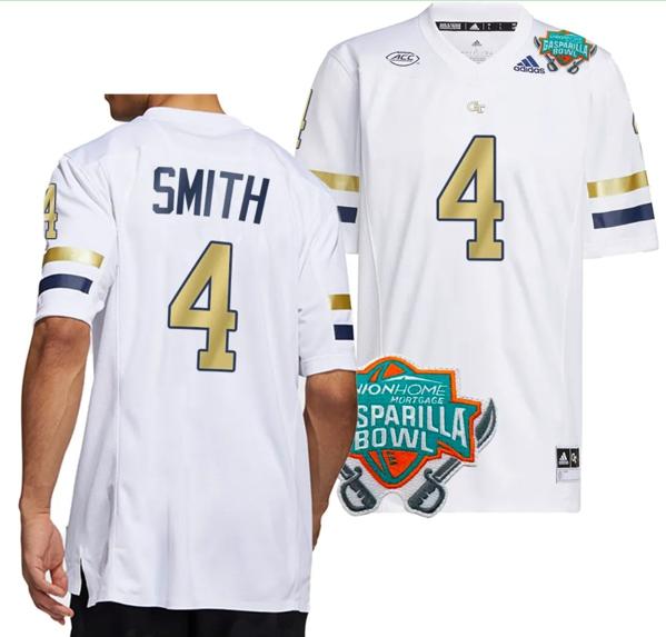 Men's Dontae Smith Jersey #4 Georgia Tech Yellow Jackets 2023 Gasparilla Bowl Patch Football White