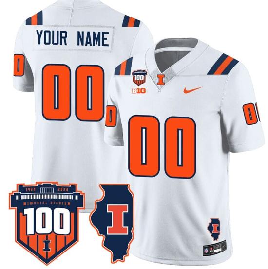 Men's Custom Illinois Fighting Illini Jersey Name and Number Vapor Limited College Football Stitched White