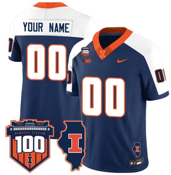 Men's Custom Illinois Fighting Illini Jersey Name and Number Vapor Limited College Football Stitched Navy Alternate