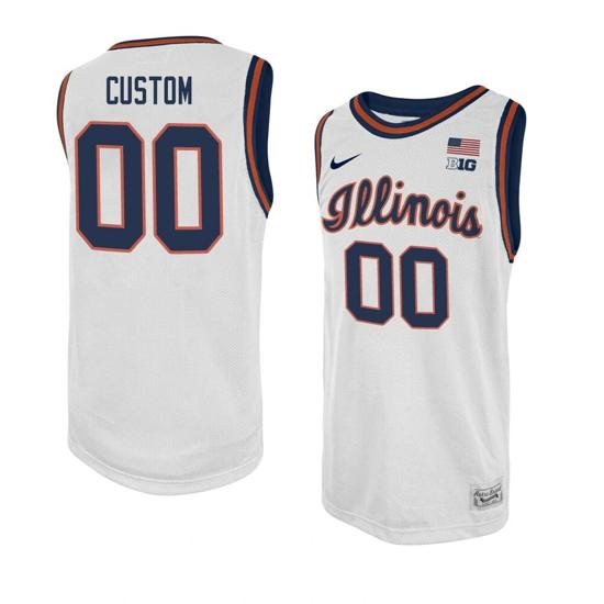 Men's Custom Illinois Fighting Illini Jersey Basketball College Jerseys Name and Number Swingman White