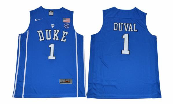 Men's Duke Blue Devils #1 Duval Basketball NCAA Basketball Jersey Blue