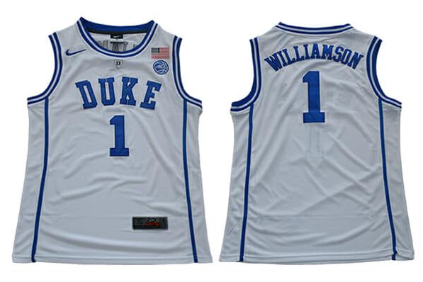 Men's Duke Blue Devils #1 Williamson Basketball NCAA Basketball Jersey White Round Neck