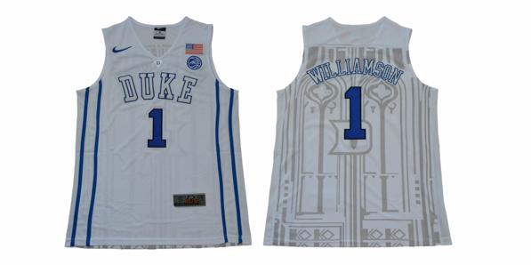 Men's Duke Blue Devils #1 Williamson Basketball NCAA Basketball Jersey New White