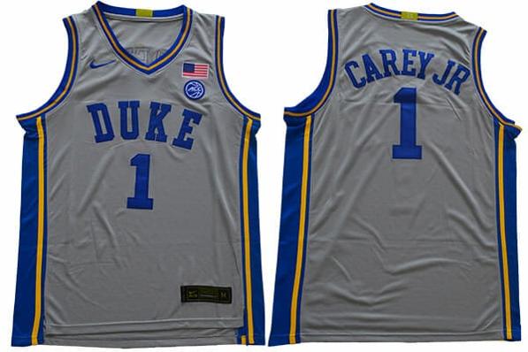 Men's Duke Blue Devils #1 Carey jr Basketball NCAA Basketball Jersey Grey