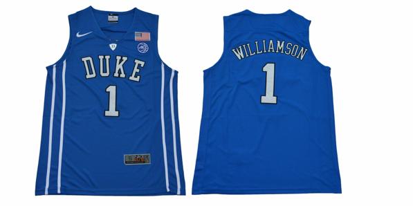 Men's Duke Blue Devils #1 Williamson Basketball NCAA Basketball Jersey Blue