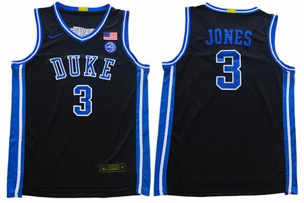 Men's Duke Blue Devils #3 Jones Basketball NCAA Basketball Jersey Black