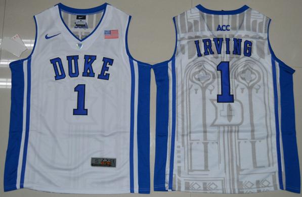 Men's Duke Blue Devils #1 Kyrie Irving Basketball NCAA Basketball Jersey White V-neck Elite