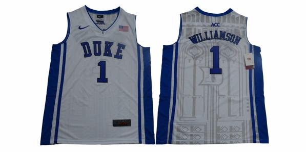 Men's Duke Blue Devils #1 Williamson Basketball NCAA Basketball Jersey White Elite