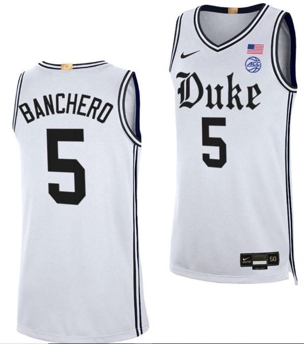 Men's Paolo Banchero Jersey #5 Duke Blue Devils College Basketball White