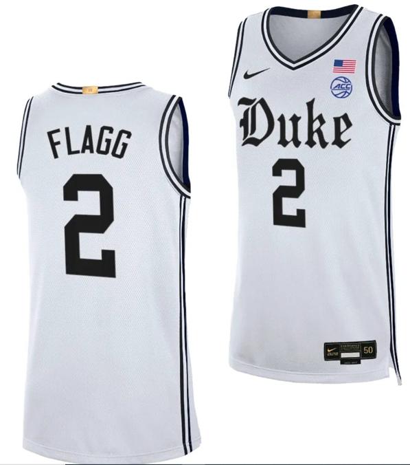 Men's Cooper Flagg Jersey #2 Duke Blue Devils College Basketball White The Brotherhood