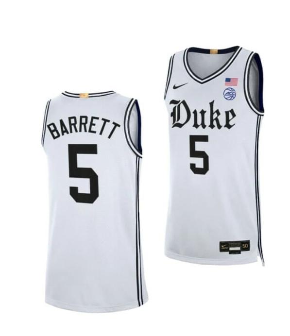 Men's Men's #5 RJ Barrett Jersey Duke Blue Devils College Basketball Jerseys White Cameron